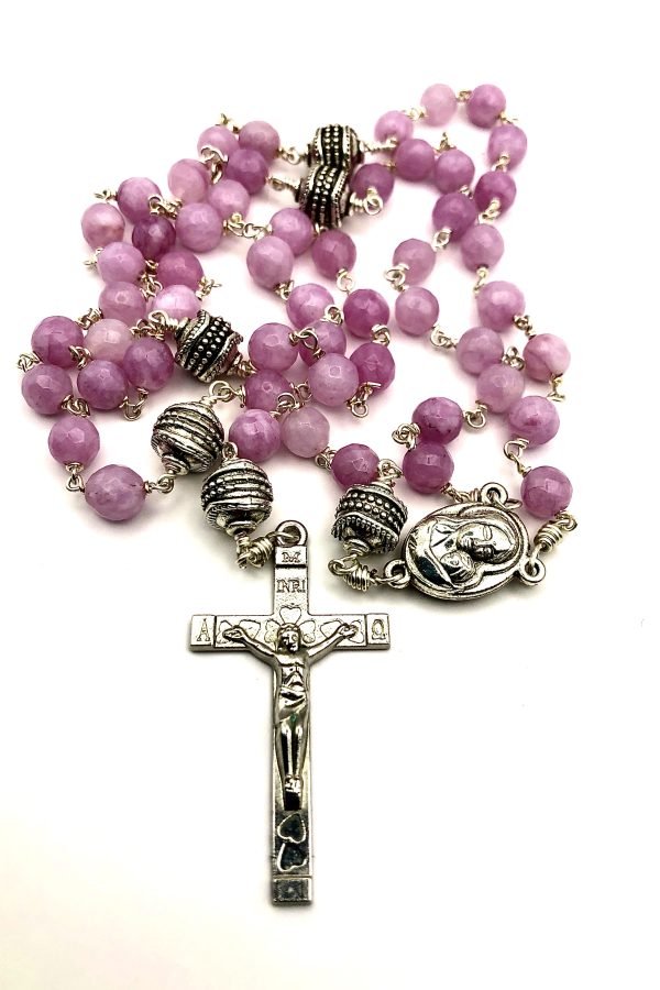 Wire-wrapped Faceted Stone Rosary with Tibetan Silver Colour Beads