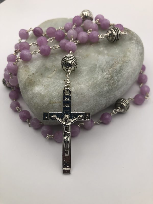 Wire-wrapped Faceted Stone Rosary with Tibetan Silver Colour Beads - Image 3
