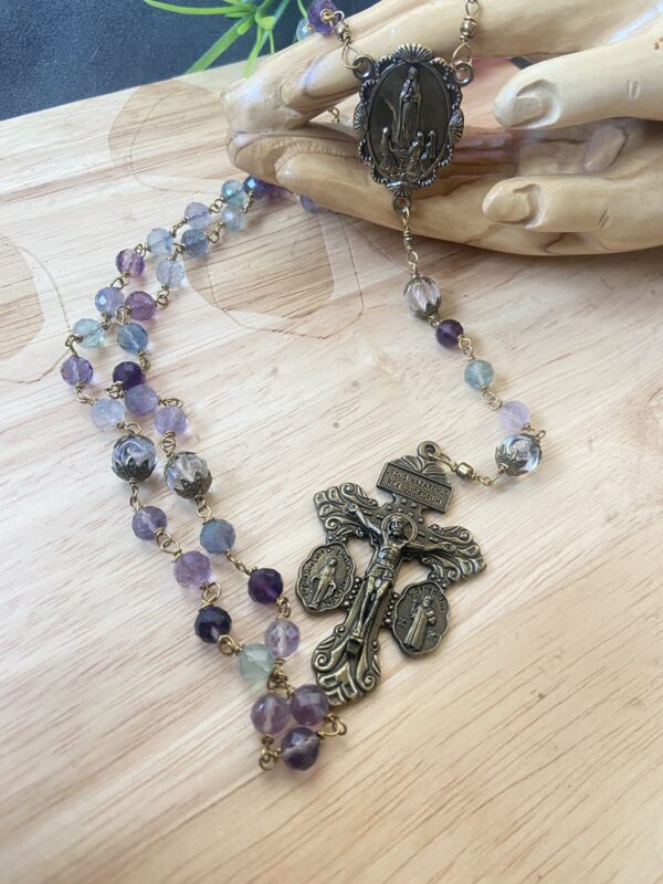 Faceted Fluorite Rosary with Crystal Paters and Bronze Wire-Wrapping - Image 2