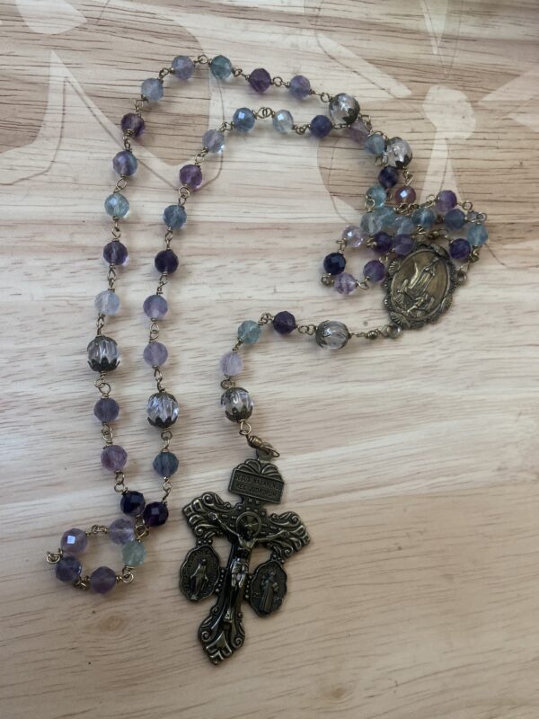 Faceted Fluorite Rosary with Crystal Paters and Bronze Wire-Wrapping - Image 3