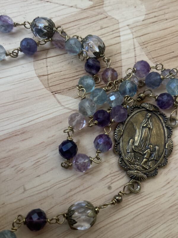 Faceted Fluorite Rosary with Crystal Paters and Bronze Wire-Wrapping - Image 4