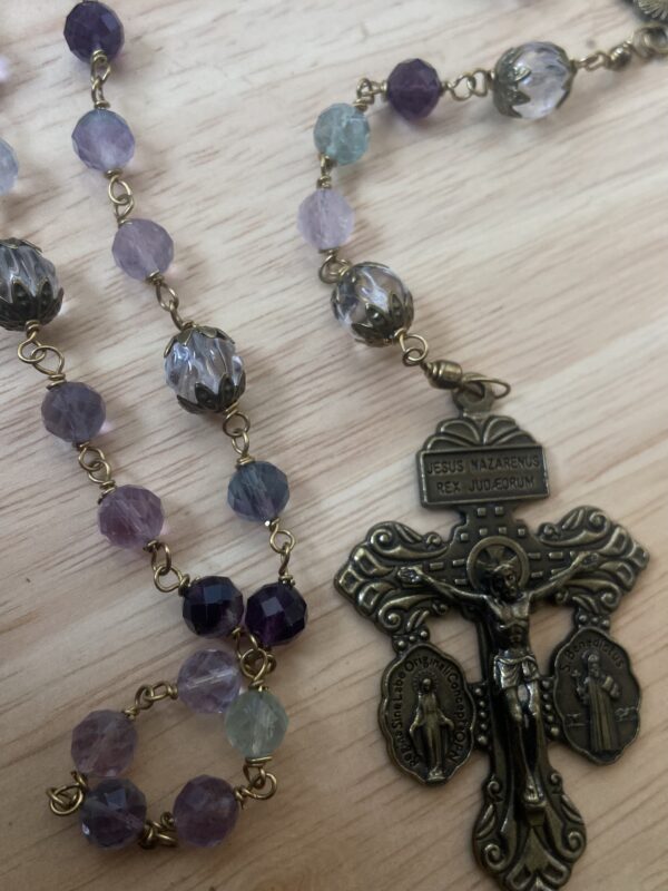 Faceted Fluorite Rosary with Crystal Paters and Bronze Wire-Wrapping - Image 5