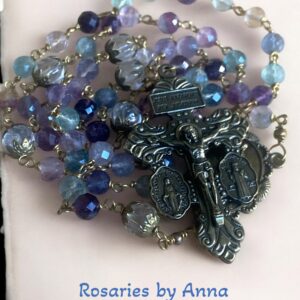 Faceted Fluorite Rosary with Crystal Paters and Bronze Wire-Wrapping