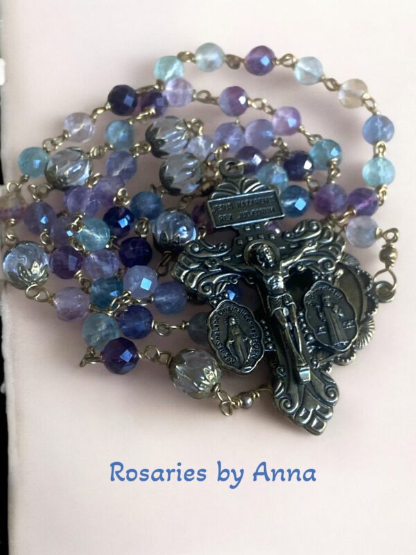 Faceted Fluorite Rosary with Crystal Paters and Bronze Wire-Wrapping