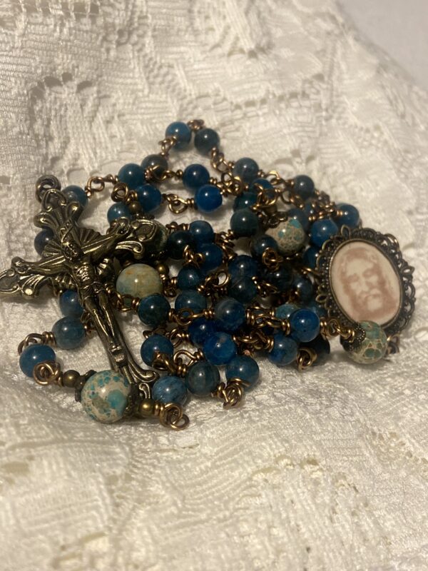 Stunning Apatite and Jasper Holy Face Rosary - Image 2