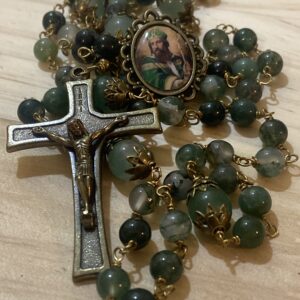 Saint Patrick Green Agate Rosary – Antique Bronze Finish