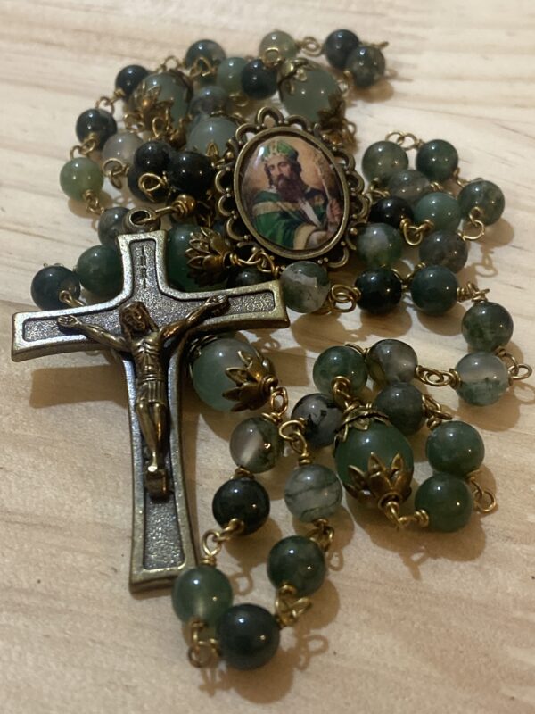 Saint Patrick Green Agate Rosary – Antique Bronze Finish