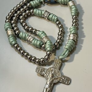 Stainless Steel Rosary with Celtic Knot Accents & Mint Green Paracord